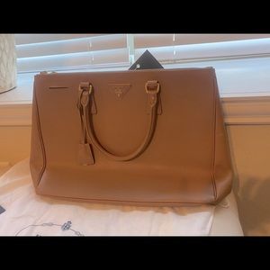 PRADA Saffiano Tan Brown Leather Large Tote